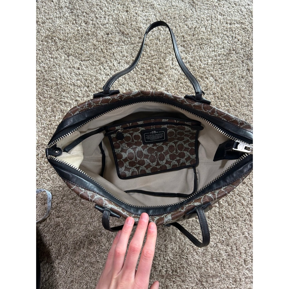 Coach Signature C Monogram Coated Canvas Taxi Tote Bag Brown Black - Picture 5 of 11